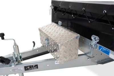 SySTEMA Hochlader Schwarz Pulverbeschichtet 750 KG tiefschwarz RAL 9005+Flachplane schwarz+ Deichselbox aus Riffelblech – Bild 8